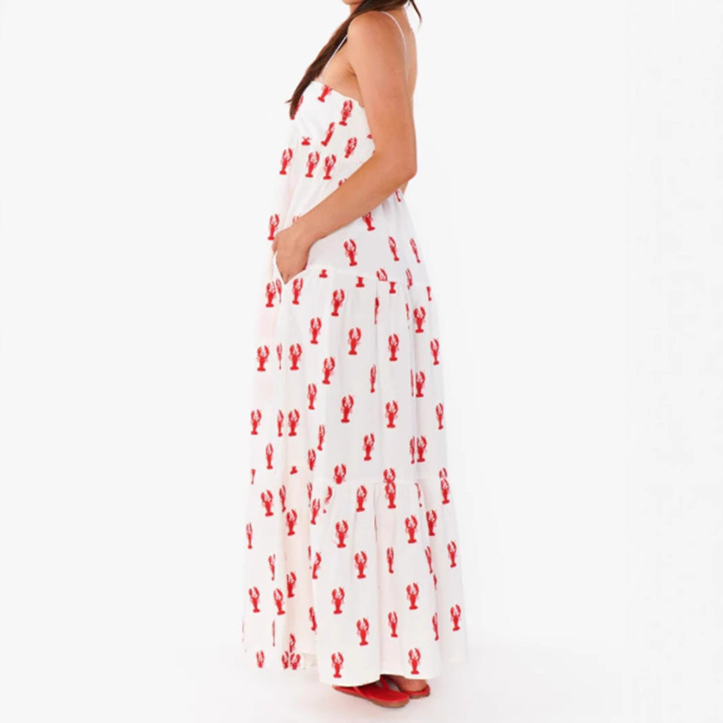Maxi Kleid Damen | Trägerloses Bandeau & Verspielter Maritim-Print