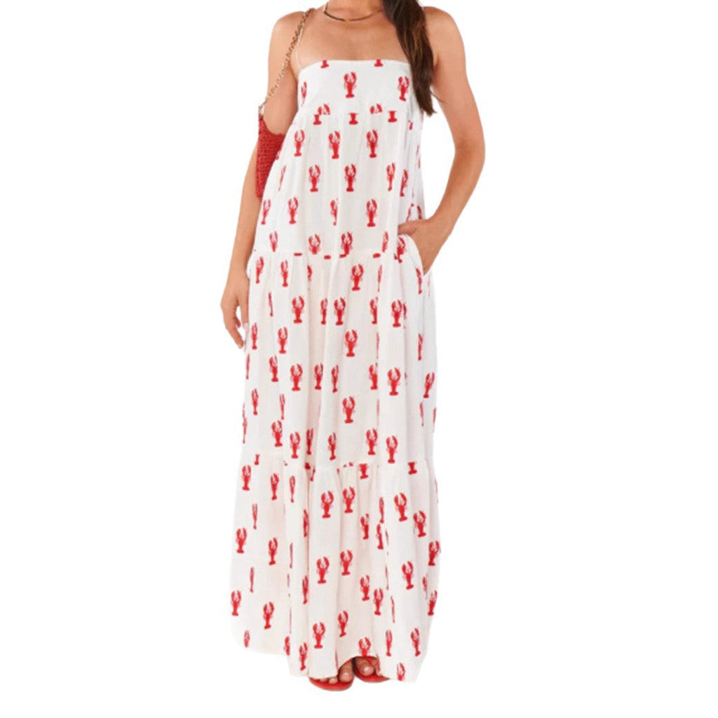 Maxi Kleid Damen | Trägerloses Bandeau & Verspielter Maritim-Print