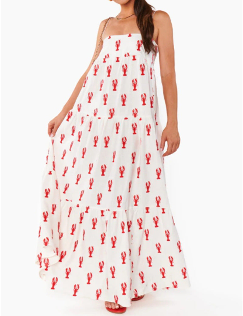 Maxi Kleid Damen | Trägerloses Bandeau & Verspielter Maritim-Print