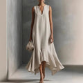 Maxi Kleid Damen | V-Ausschnitt & Volantsaum – Elegantes A-Linien Kleid
