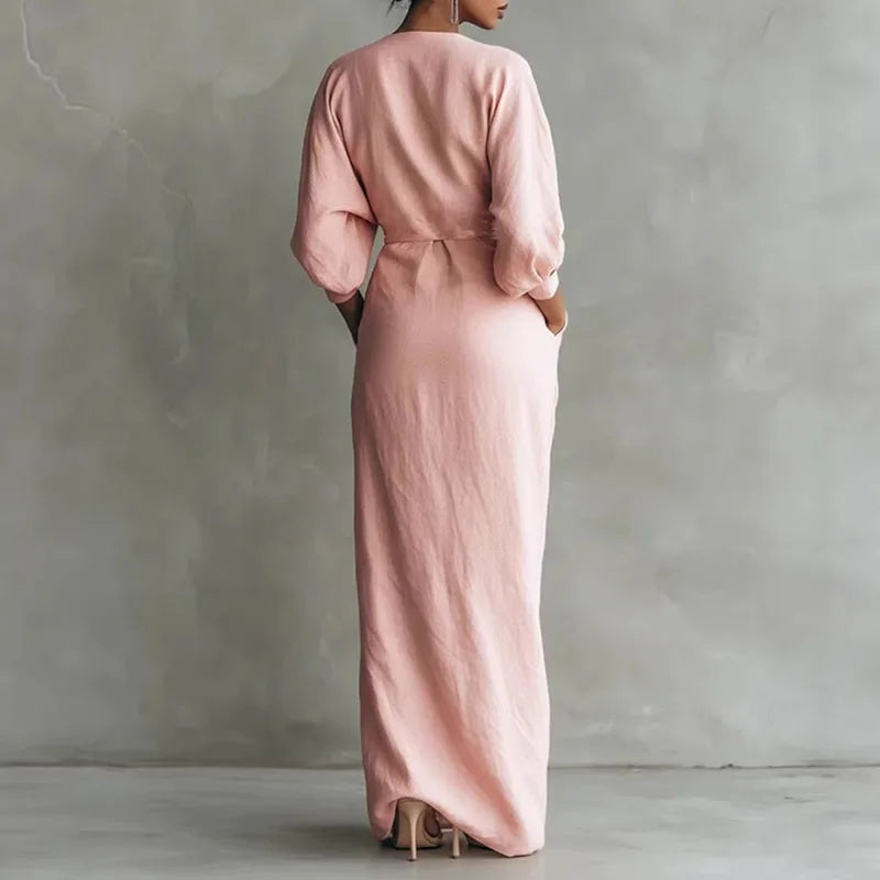 Maxi Kleid Damen | Wickelkleid & V-Ausschnitt – Elegantes Drapierungskleid