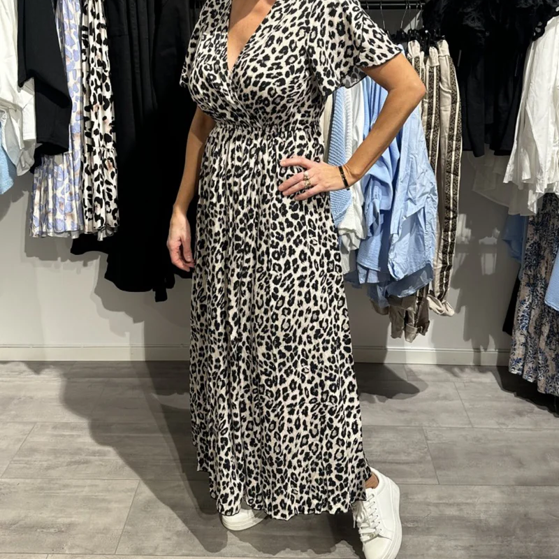 Maxi Kleid Damen | Wickeloptik & Animal-Print