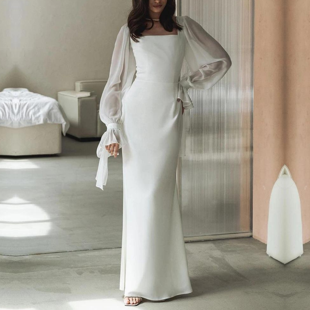 Maxikleid Damen | Eckiger Ausschnitt & elegante Ärmel