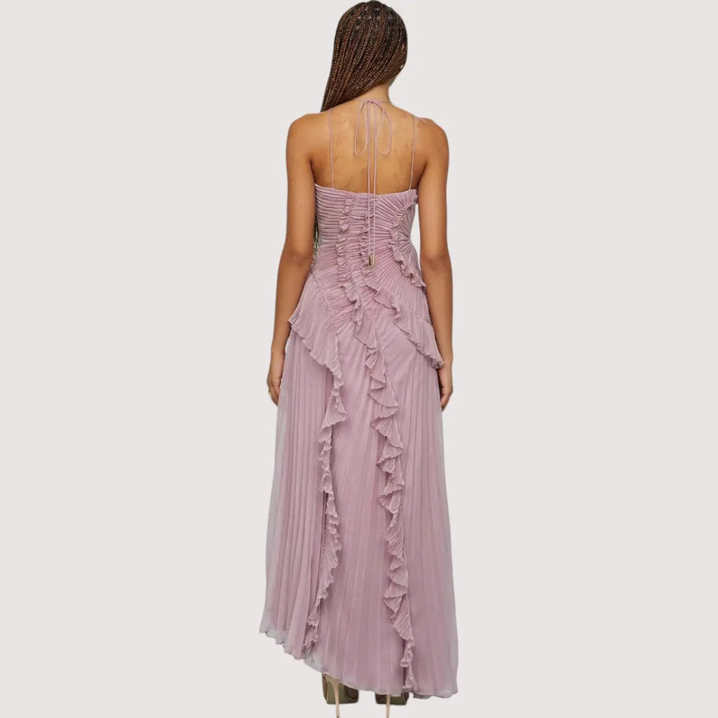Maxikleid Damen | Halterneck & Rüschen Elegant