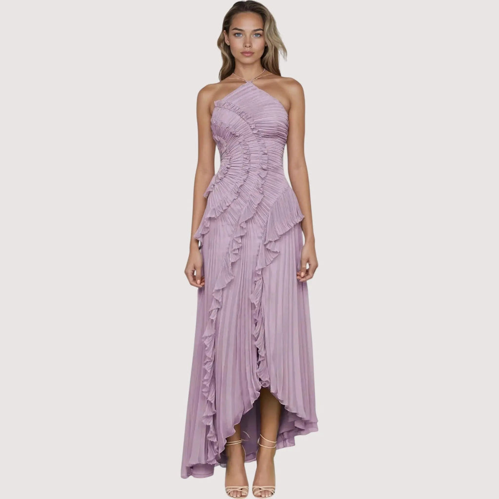 Maxikleid Damen | Halterneck & Rüschen Elegant