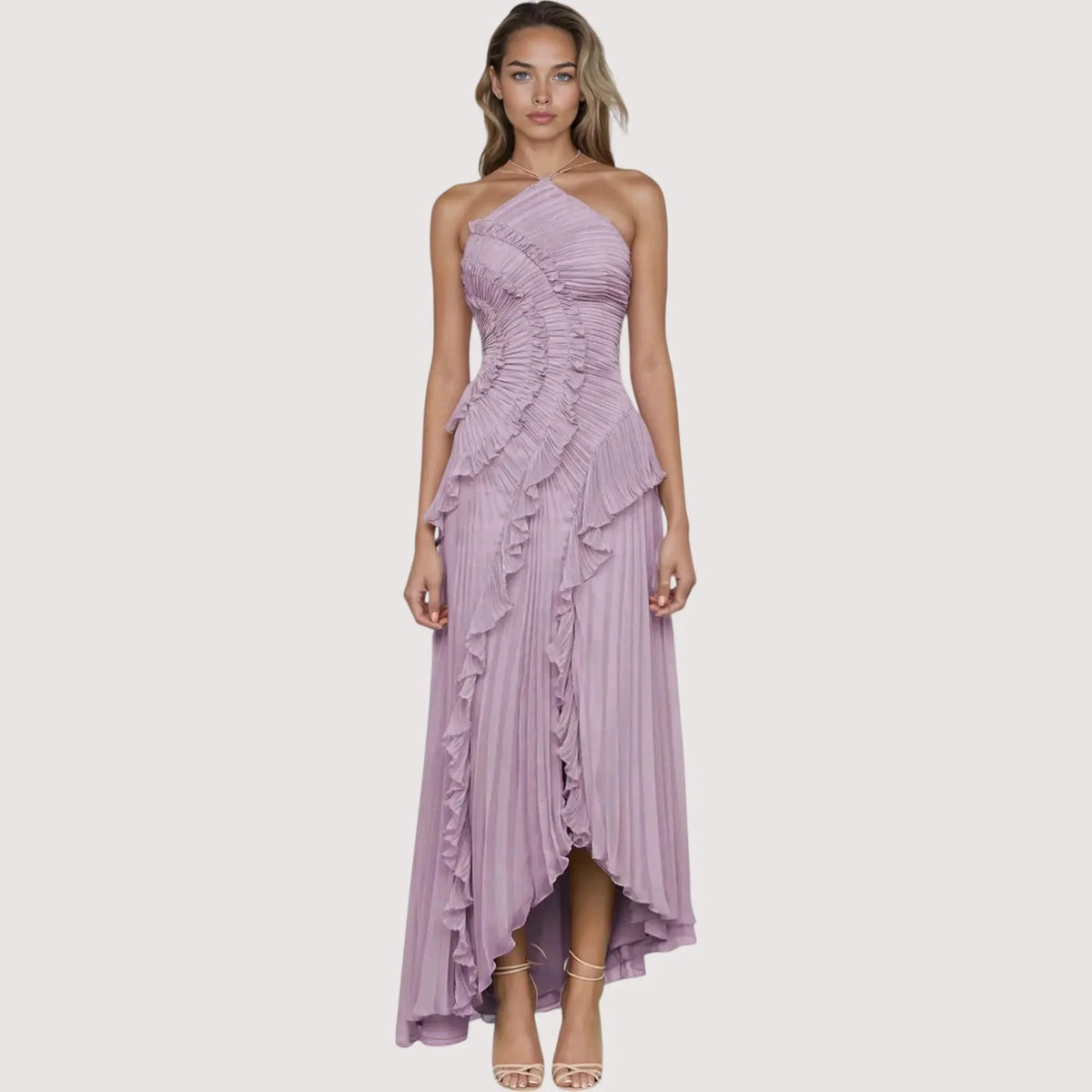 Maxikleid Damen | Halterneck & Rüschen Elegant