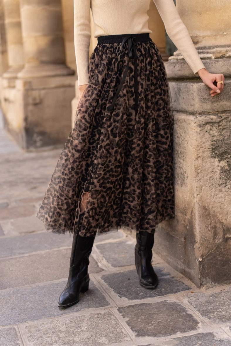 Maxirock Damen | Leopardenmuster & Fließender Tüll-Schnitt