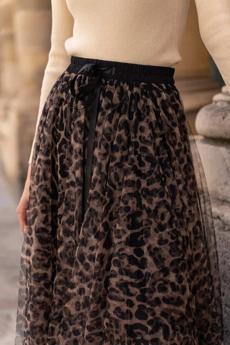 Maxirock Damen | Leopardenmuster & Fließender Tüll-Schnitt