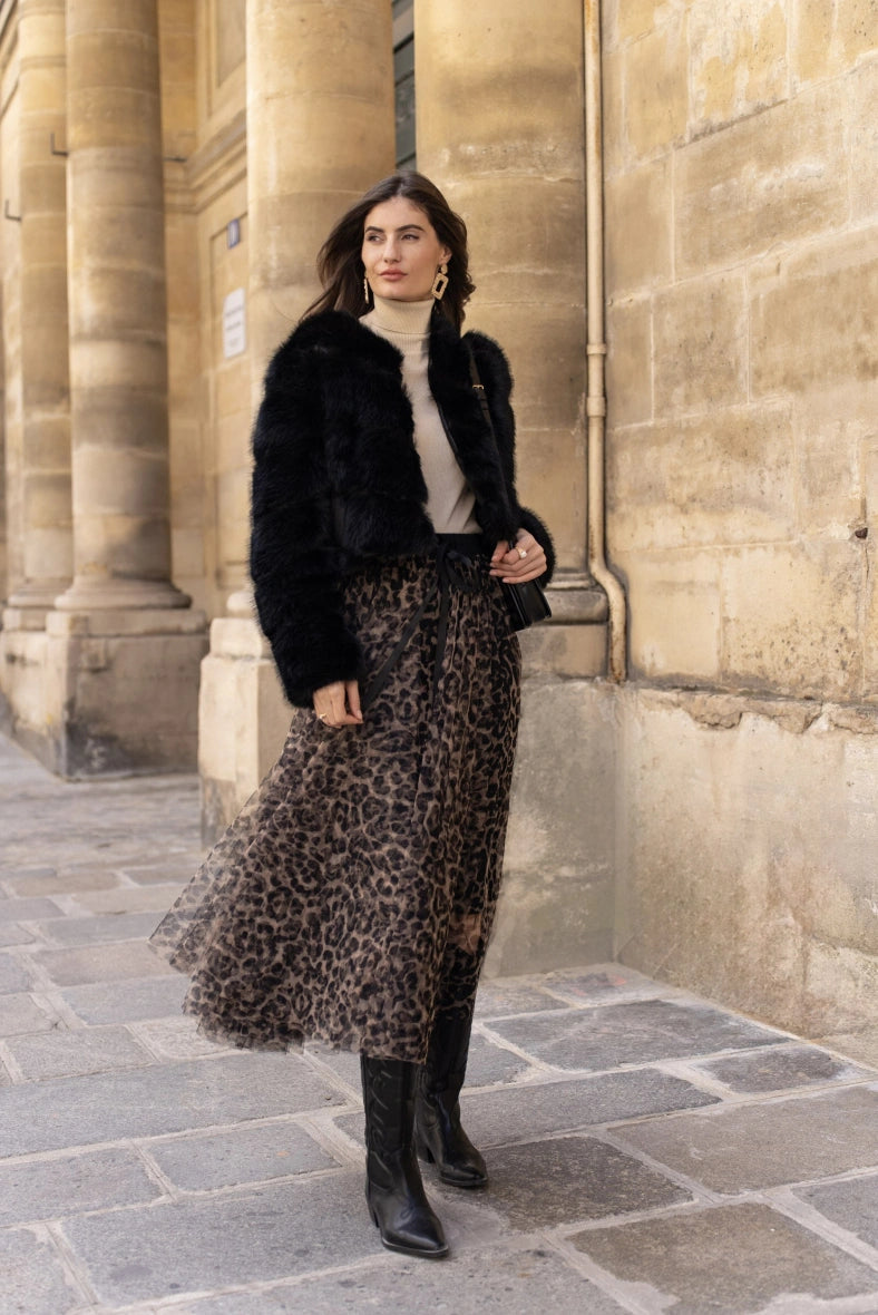 Maxirock Damen | Leopardenmuster & Fließender Tüll-Schnitt