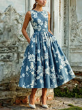 Midi Kleid Damen | Blumenprint & Ausgestellter Plisseerock