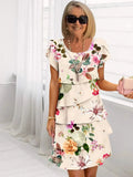 Midikleid Damen | Florales Stufenkleid mit Schmetterlingsärmeln