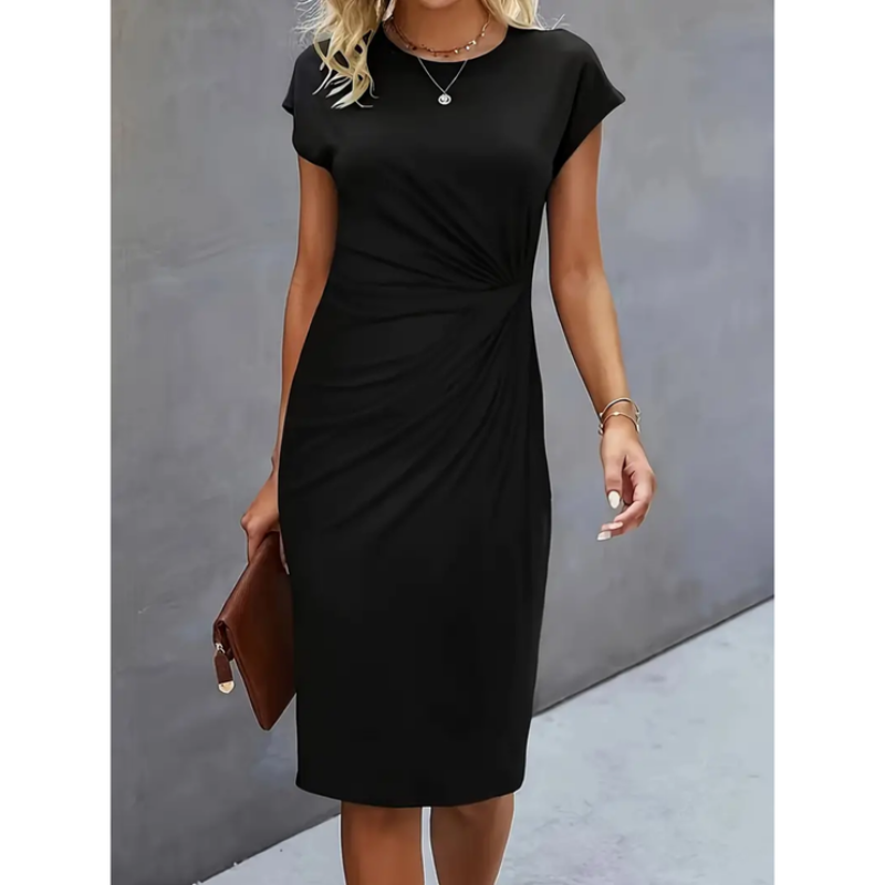 Midikleid Damen | Kurze Ärmel & Figurformende Drapierung