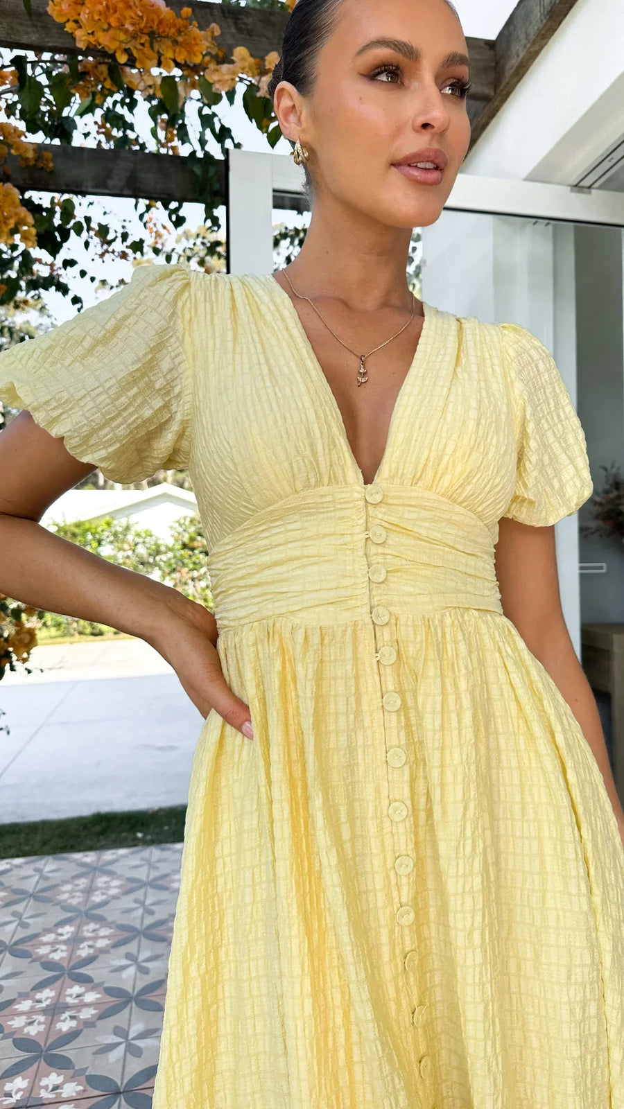 Midikleid Damen | Romantisches Puffärmel-Kleid mit Smok-Taille