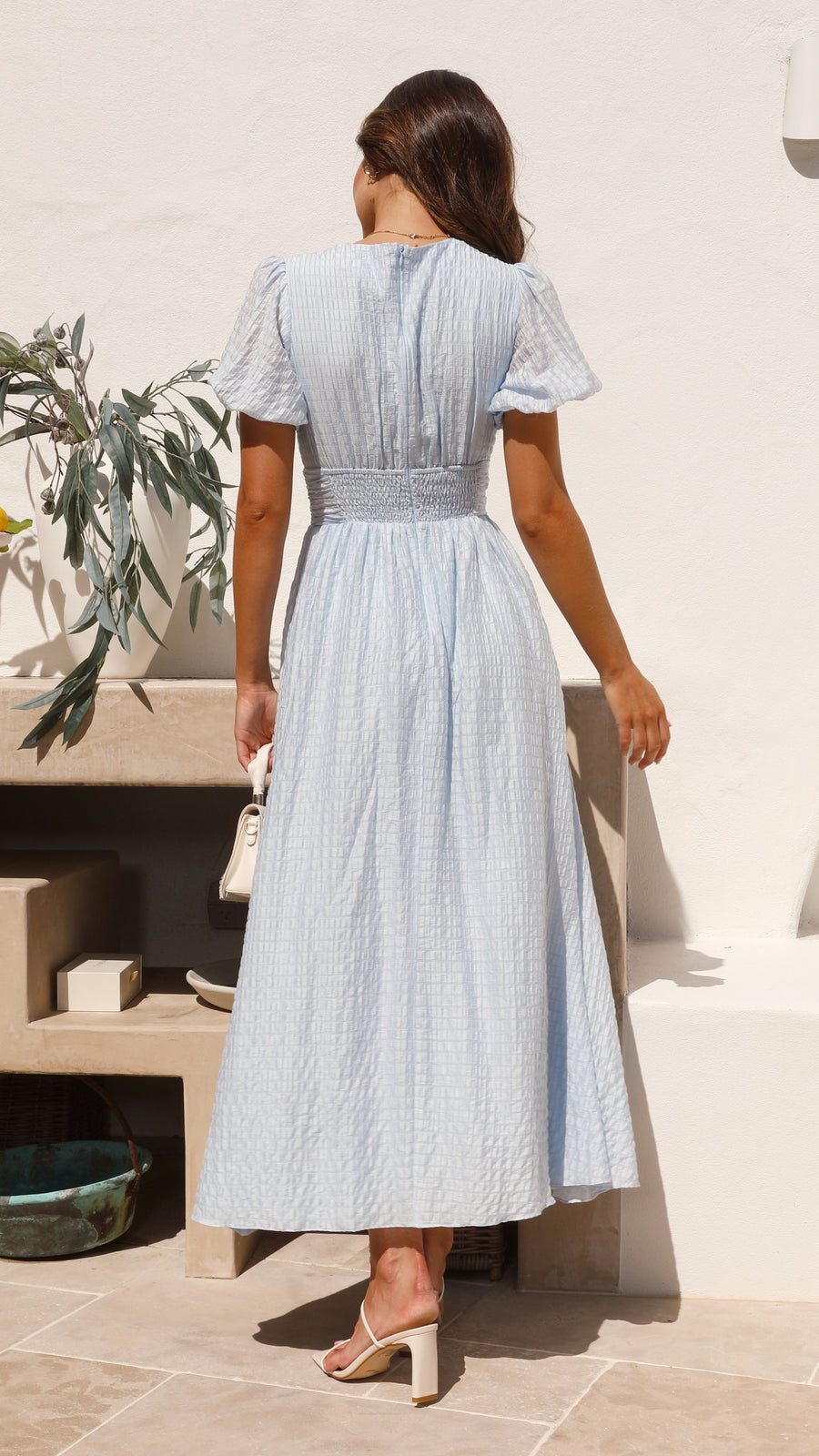 Midikleid Damen | Romantisches Puffärmel-Kleid mit Smok-Taille