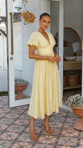 Midikleid Damen | Romantisches Puffärmel-Kleid mit Smok-Taille