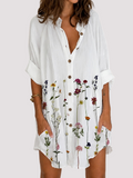 Mini Kleid Damen mit Wildblumen-Print | Knopfleiste & V-Ausschnitt