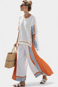 Damen Streifen Jogger Sommer Leinen Set