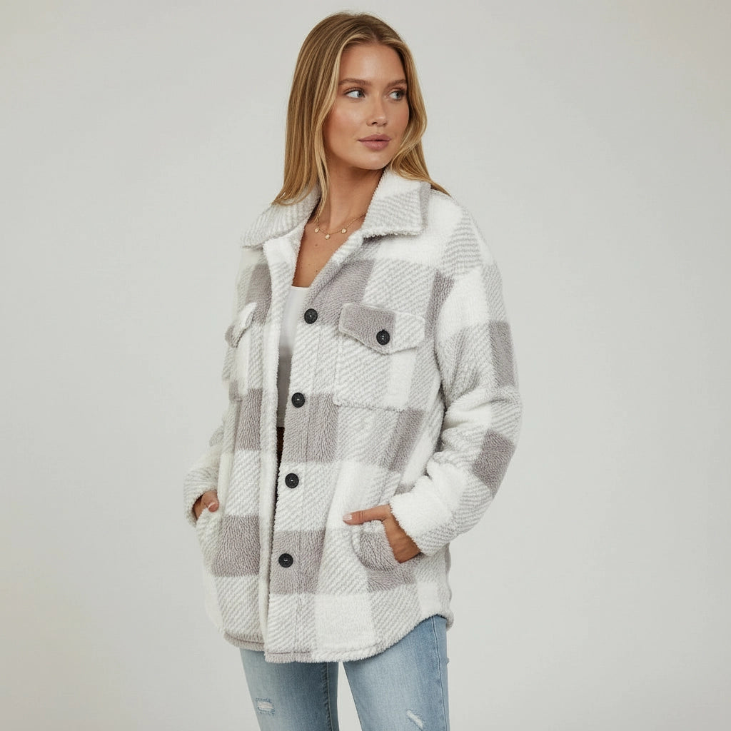 Hemd Jacke für Damen im Karierten Design mit Brusttaschen