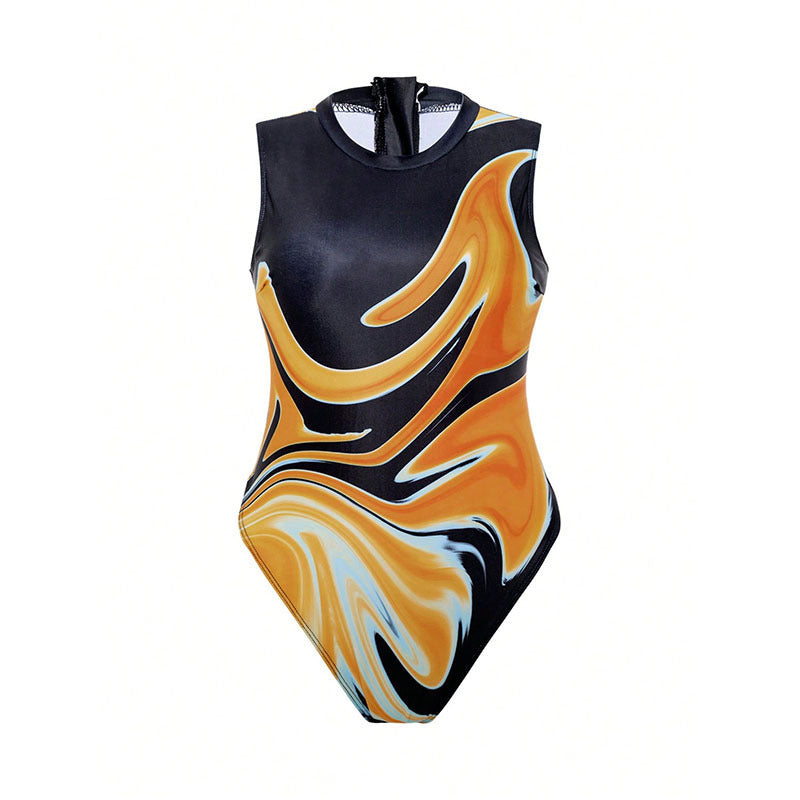 Damen Einteiler Badeanzug mit hohem Beinausschnitt und sportlichem Design Drune