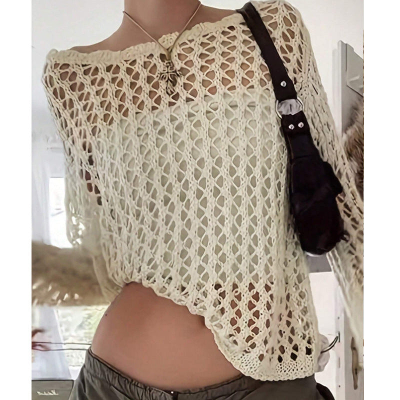 Damen luftiges Häkeloberteil mit weitem Schnitt und transparentem Design Drune