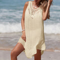 Damen luftiges Häkel-Strandkleid mit V-Ausschnitt und romantischem Saum Drune