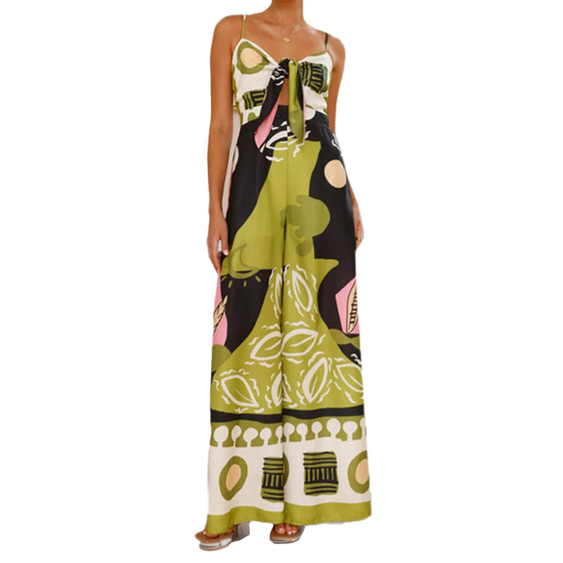 Damen Sommer-Jumpsuit mit trendigem Boho-Print und raffiniertem Knoten-Detail Drune