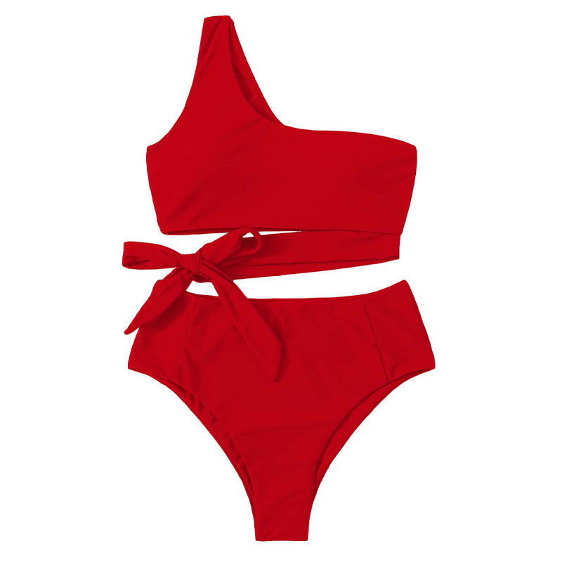 Damen Einseitiger Bikini-Set mit innovativem Wickel-Design und hohem Taillenschnitt Drune