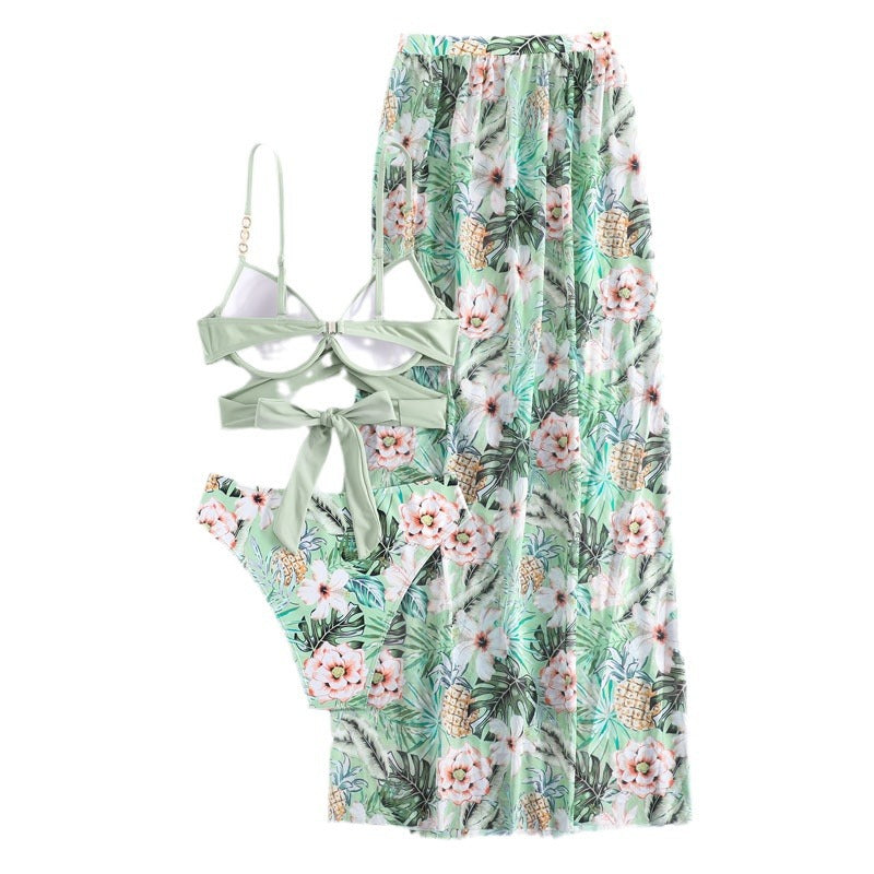 Damen Bikini-Set mit floralem Wickelrock und modischem Oberteil Drune
