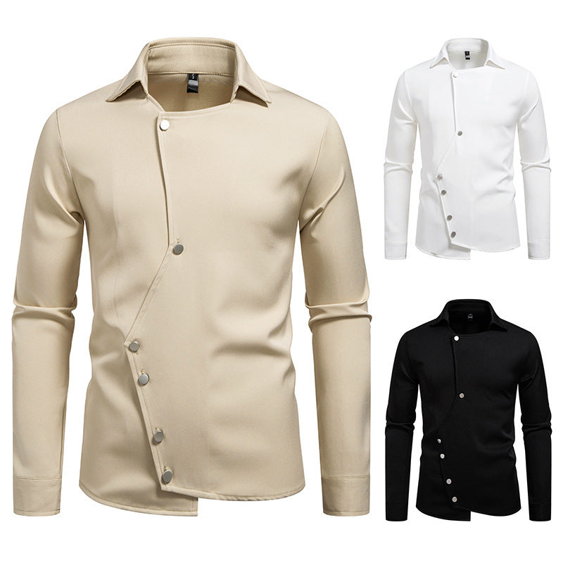 Herren Hemd mit asymmetrischem Knopfdesign und modernem Kragen Drune