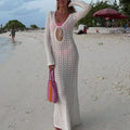 Damen luftiges Häkel-Strandkleid mit V-Ausschnitt und Schnüroptik Drune