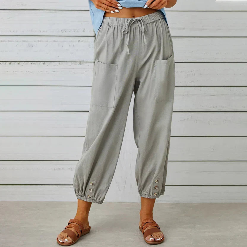 Damen Leichte Cropped Sommer Hose mit Kordelzug
