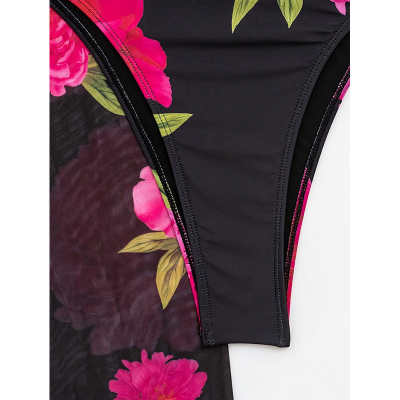 Damen Einteiler Badeanzug mit floralem Cover-Up Drune