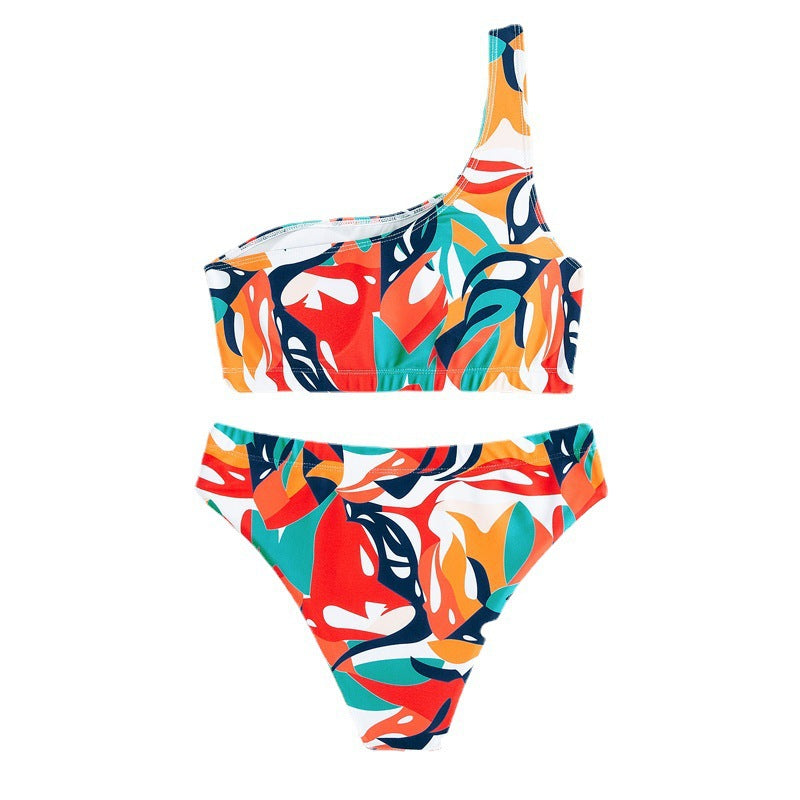 Damen Einseitiger Bikini mit geometrischem Muster und hoch geschnittenem Slip Drune