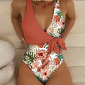 Damen Einteiliger Badeanzug mit lässigem Wickeldesign und floralem Muster Drune