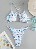 Damen Bikiniset mit verstellbaren Trägern und floralem Musterdruck Drune
