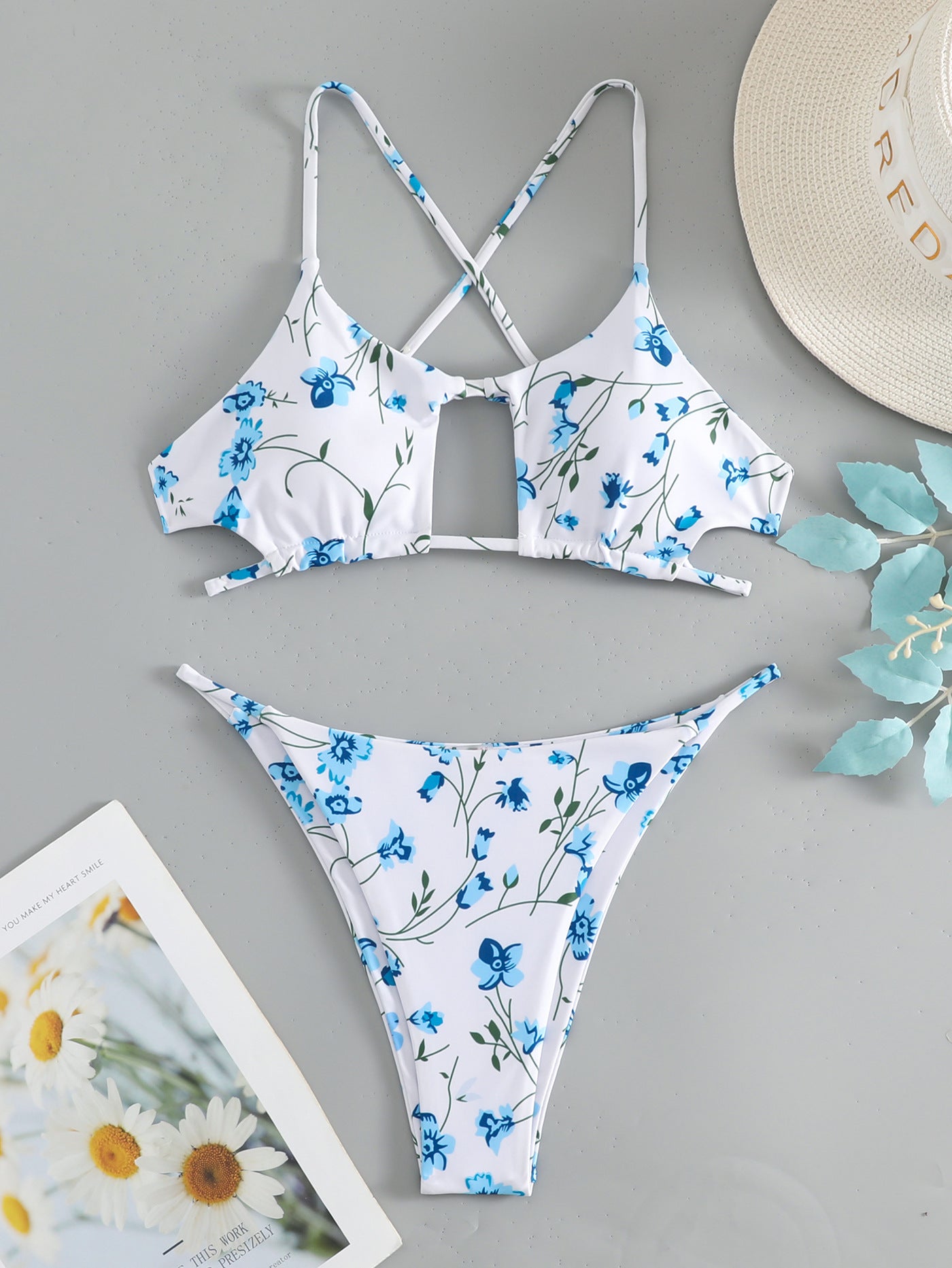 Damen Bikiniset mit verstellbaren Trägern und floralem Musterdruck Drune