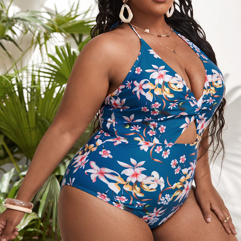 Damen Einteiler Badeanzug mit floralem Cut-Out-Design und eleganter Knotendetailierung Drune