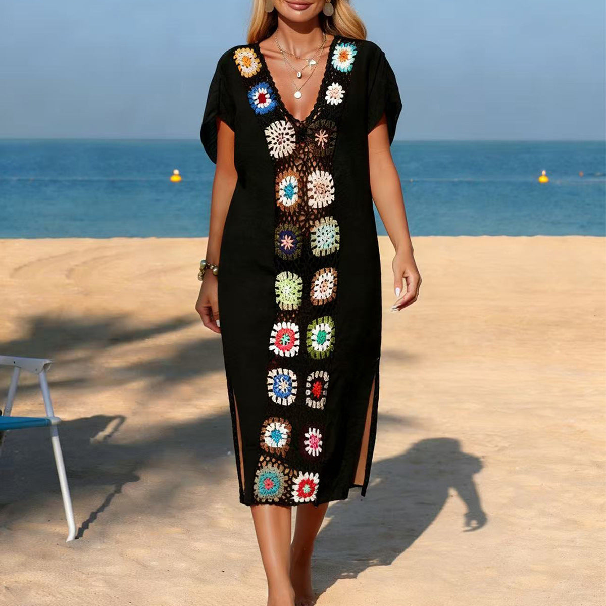 Damen Strandkleid mit floralen Häkelelementen Drune