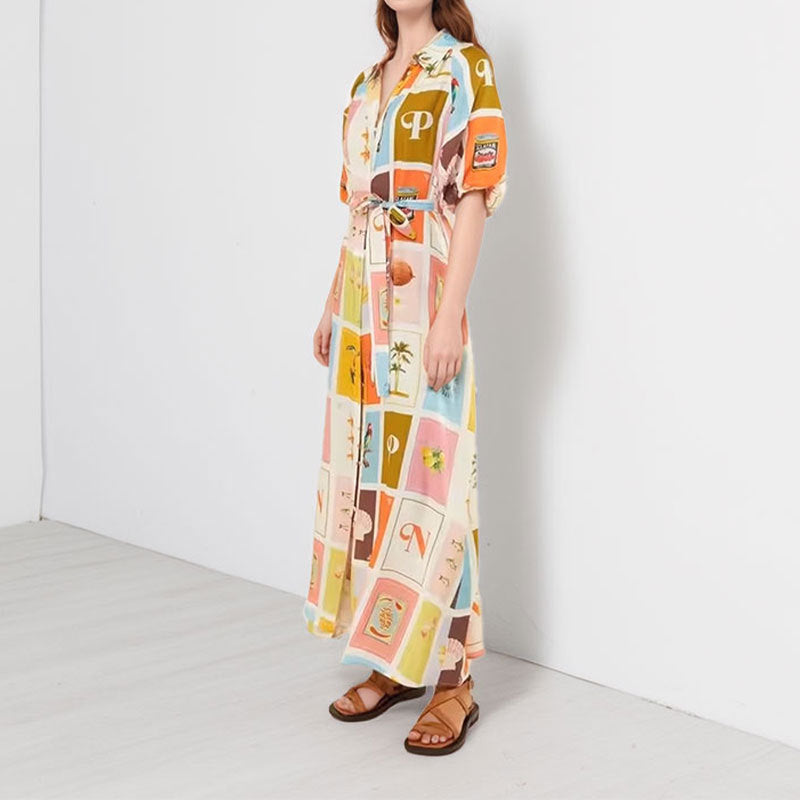 Damen Hemdblusenkleid mit farbenfrohem Print und taillierbarem Gürtel Drune