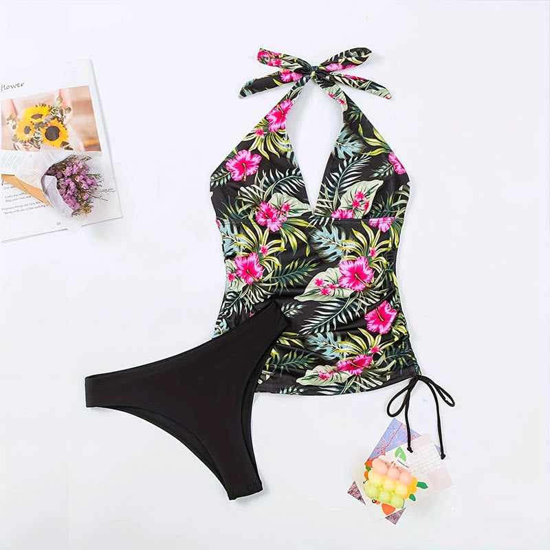 Damen Badeanzug mit floralem Design und verstellbaren Trägern Drune