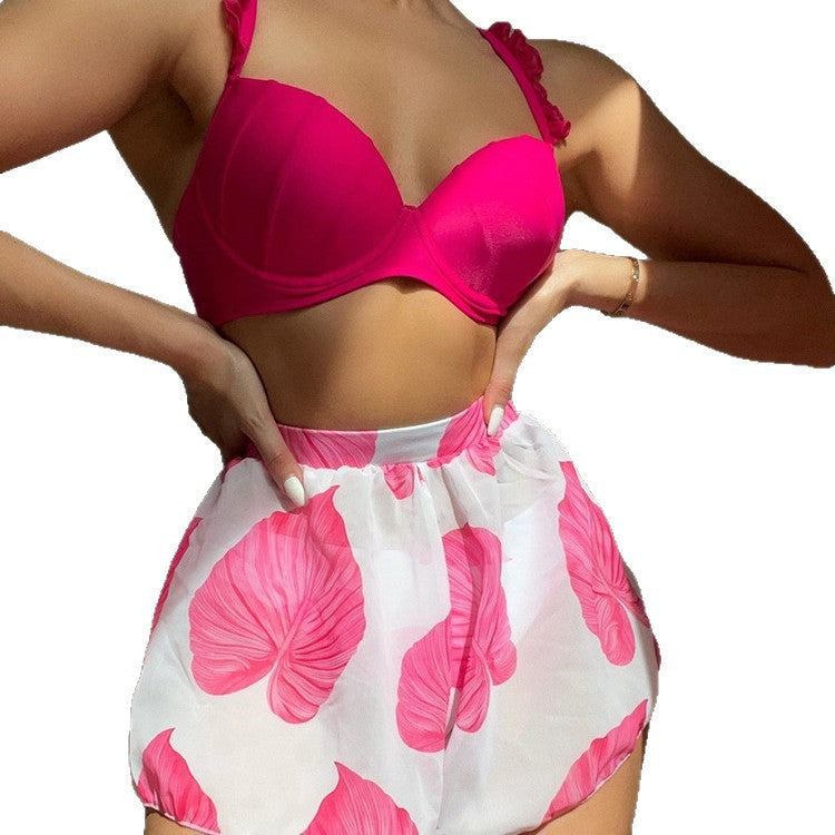 Damen Bikini-Set mit Rüschendetails und fließendem Rock Drune