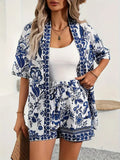 Hana | Damen Kimono-Set Shorts Blumenmuster Sommer