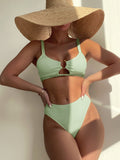 Damen Bikini-Set mit hohem Taillenschnitt und verzierten Trägern Drune