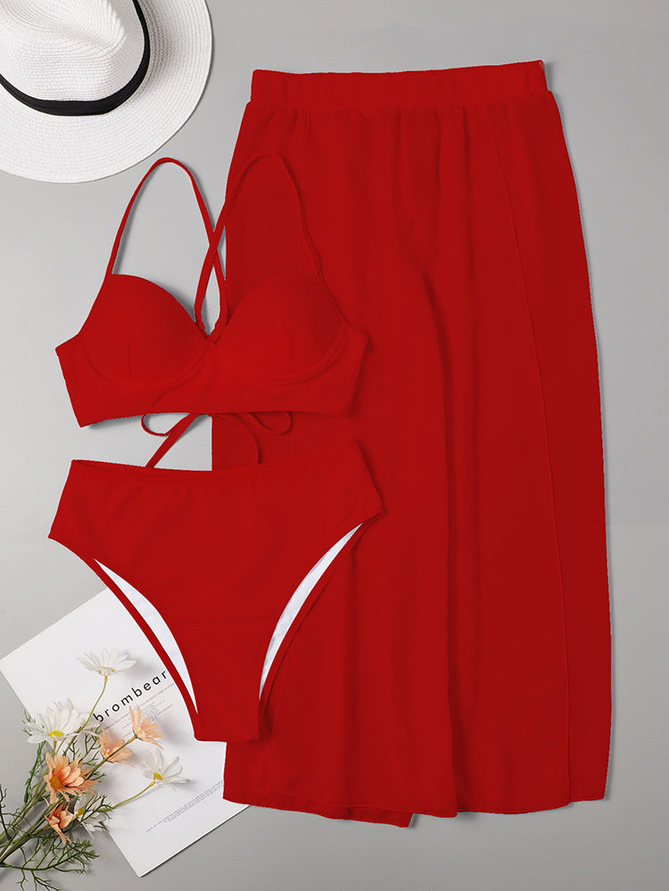 Damen Bikini-Set mit hochgeschnittenem Höschen und luftiger Wickelrock Drune