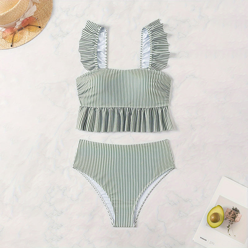 Damen Bikini-Set mit Rüschendetails und hoch tailliertem Slip Drune