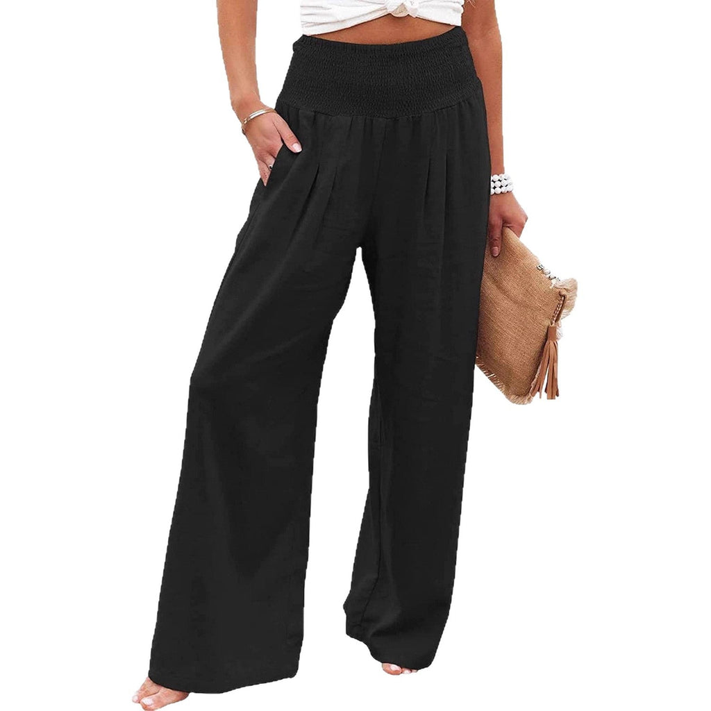 Damen lässige Palazzo-Hose mit elastischem Taillenbund und Seitentaschen Drune