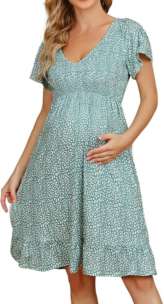 Damen Umstandskleid Empire-Taille Frühling Midi Kleid