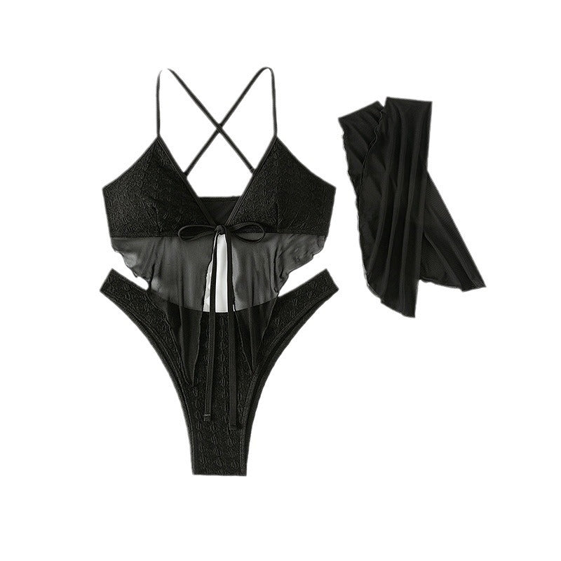 Damen Bikini-Set mit ärmellosem Oberteil und transparentem Cover-Up Drune