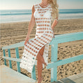 Damen Häkel-Strandkleid mit verführerischem Lochmuster und seitlichem Schlitz Drune