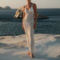 Damen Häkel-Strandkleid mit tiefem V-Ausschnitt und feiner Lochstickerei Drune